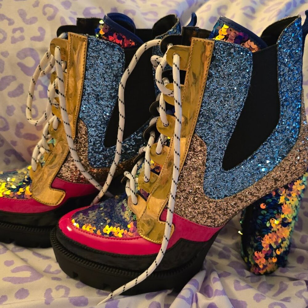 Cape Robbin Nell Heeled Boots for Women Sparkly Sequin Platform